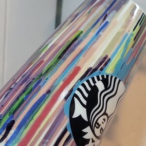 Starbucks 2015 Paint Drip Art Stripe Design Ceramic Travel Cup New No Tags